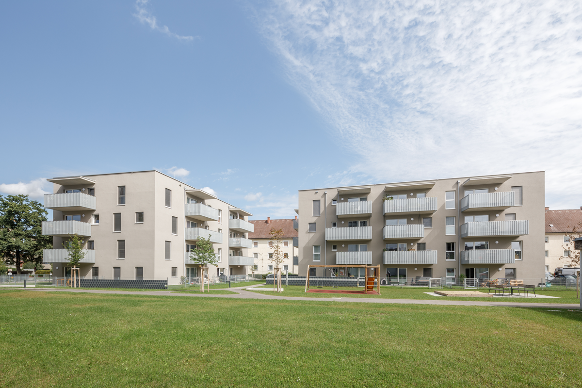 wohnbau linz st. severin sozialer wohnbau geförderter wohnbau putzfassade innenstadt tabakfabrik